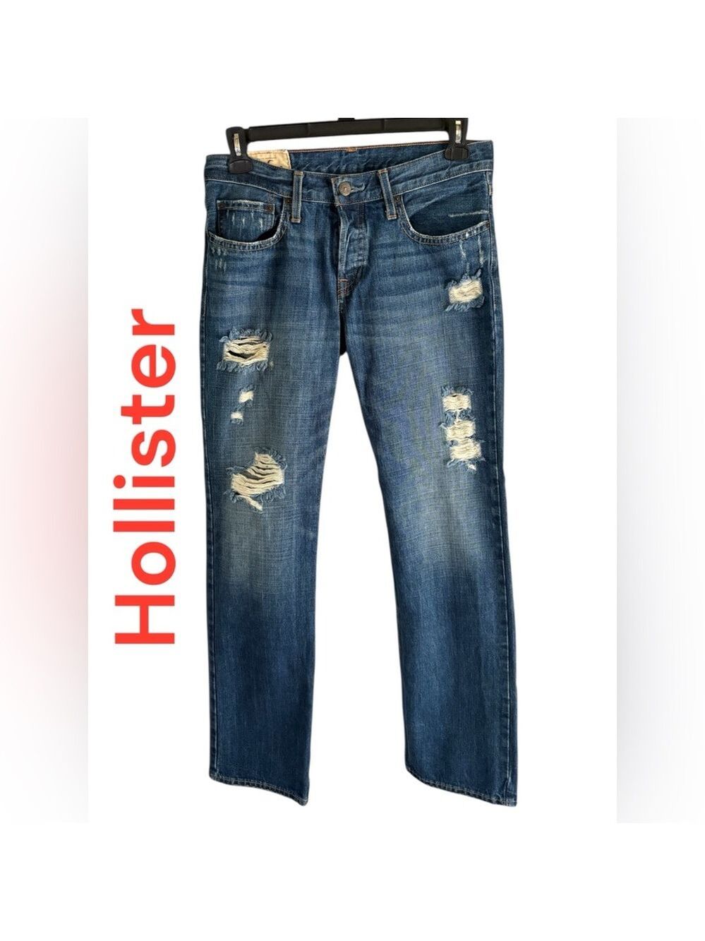 Hollister-Men’s 31x32 jeans. Button fly,straight leg,distressed,medium wash. EUC